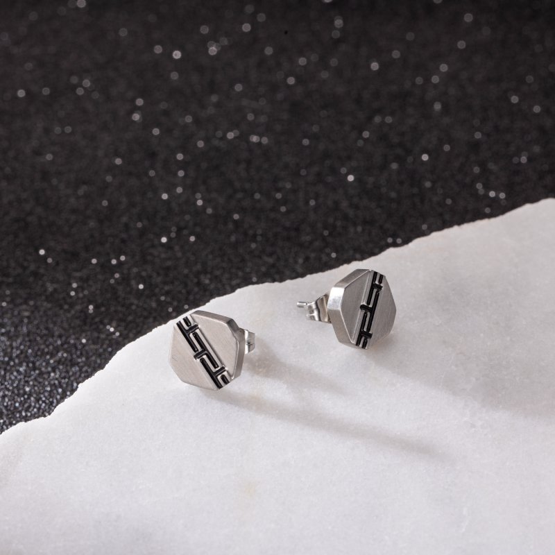 Stainless Steel Octagon Stud Earring Silver With Street Luxury Shine - Image 5