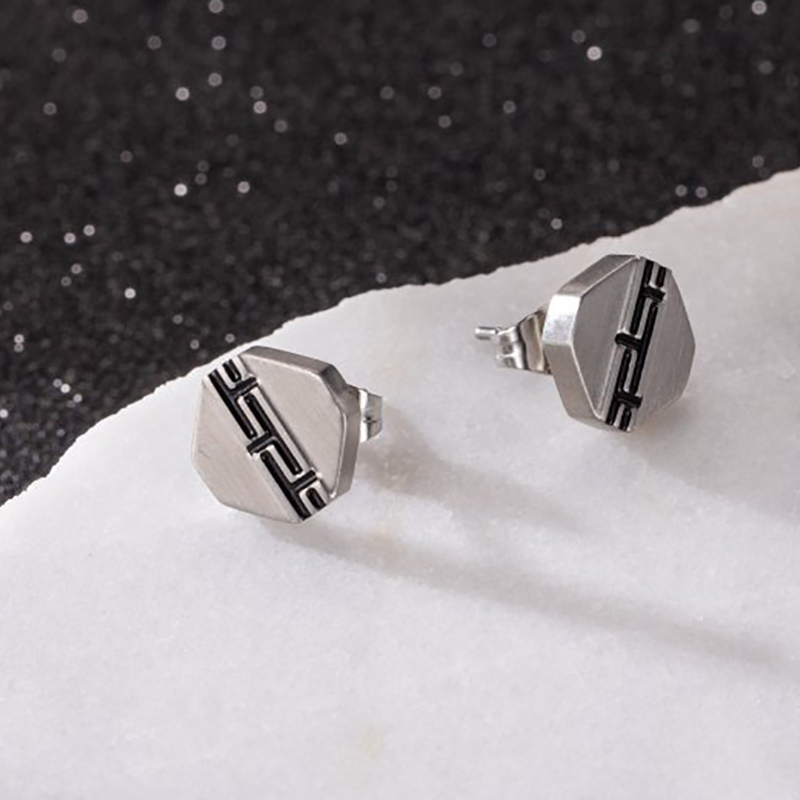 Stainless Steel Octagon Stud Earring Silver With Street Luxury Shine