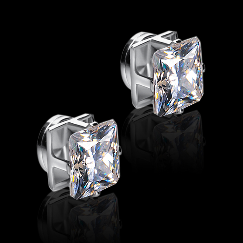 Princess Cut Magnetic Stud Earrings Moissanite With Street Luxury Shine - Image 4