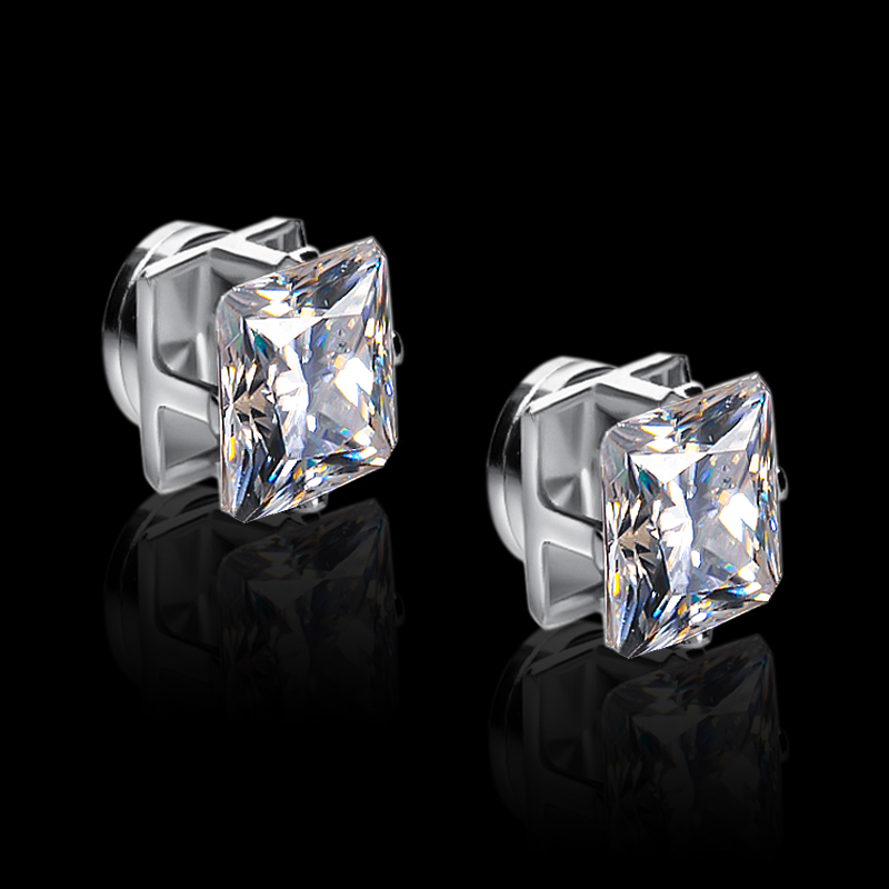 Princess Cut Magnetic Stud Earrings Moissanite With Street Luxury Shine