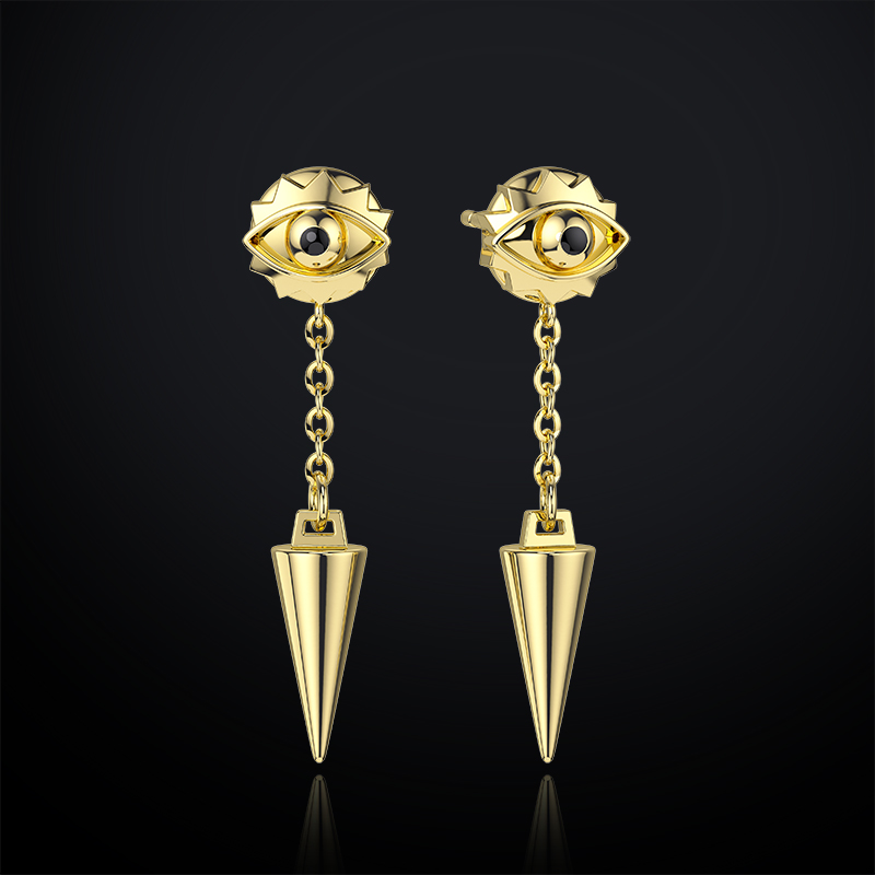 Eye Of Ra Cron With Gear Drop Earrings Gold With Street Luxury Shine
