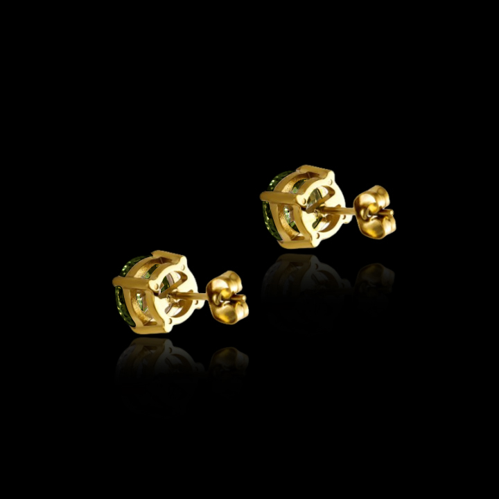 8mm Olive Green Stone Stud Earrings In Gold With Street Luxury Shine - Image 5