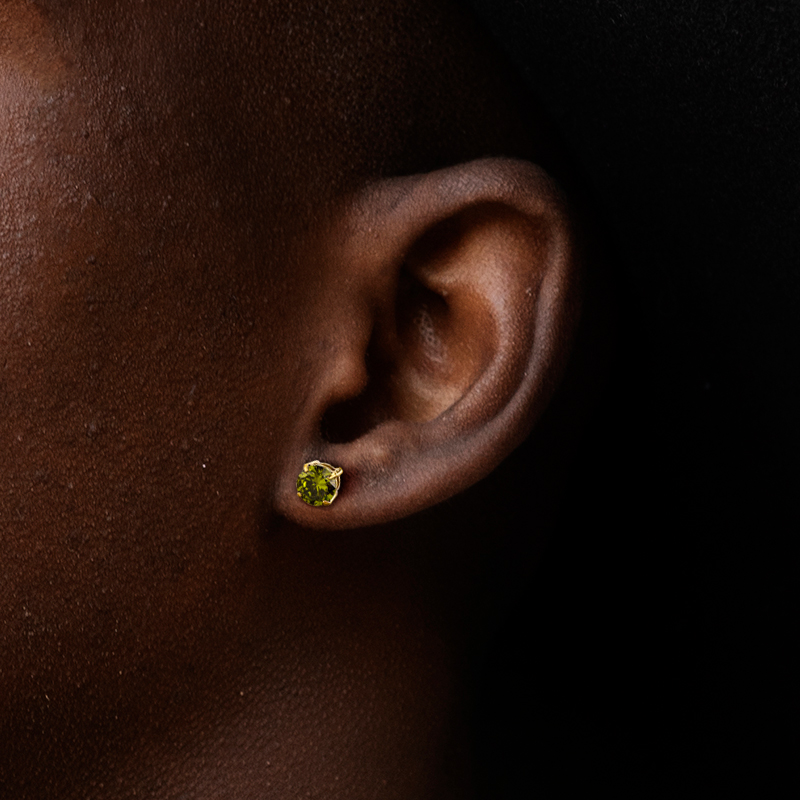 8mm Olive Green Stone Stud Earrings In Gold With Street Luxury Shine