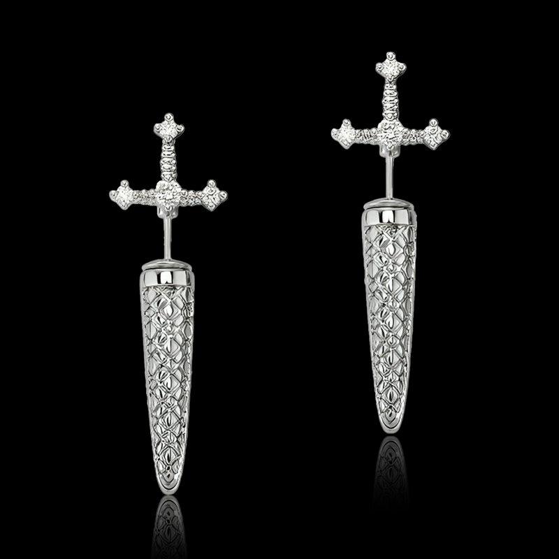 Sword Engraved Grid Pattern Stud Earrings Gold With Street Luxury Shine - Image 3