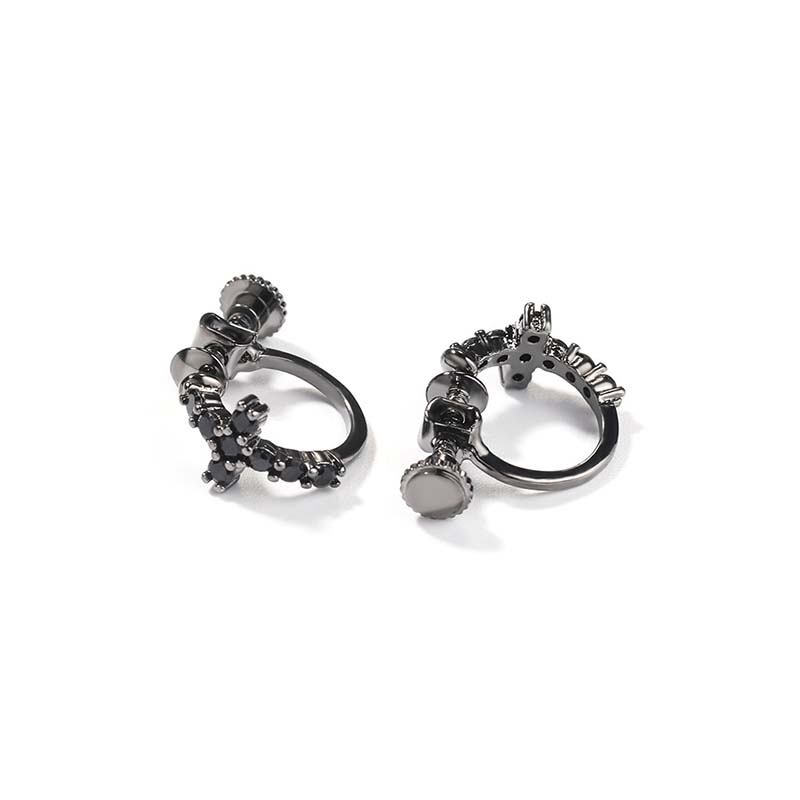 Iced Out Cross Screw Back Button No-pierced Earrings Gold - Image 4