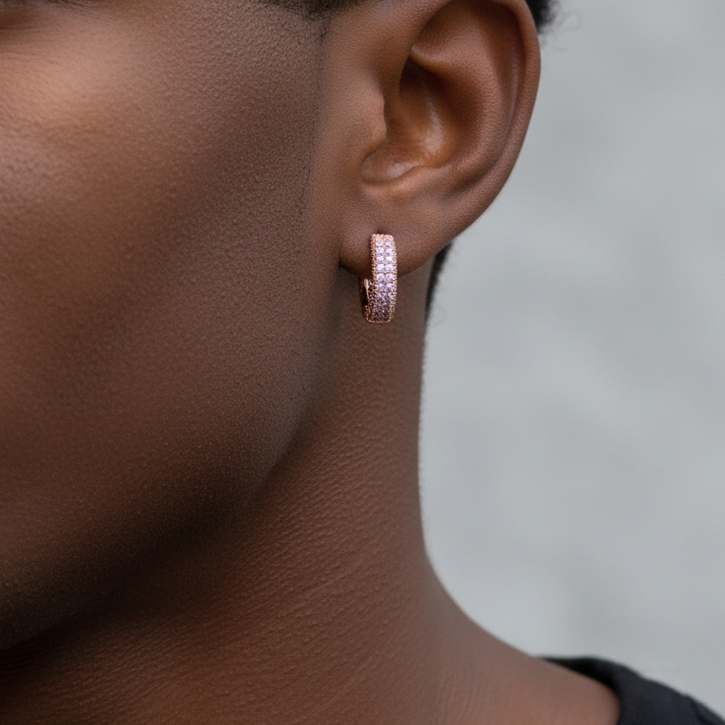 Iced Out Hoop Earring In Rose Gold Moissanite With Street Luxury Shine - Image 4