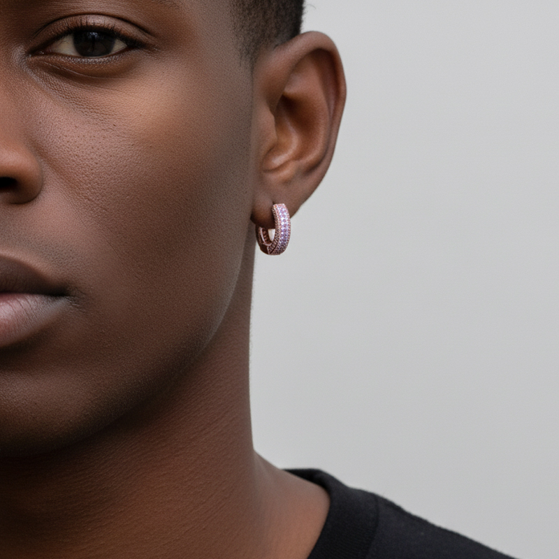 Iced Out Hoop Earring In Rose Gold Moissanite With Street Luxury Shine - Image 5