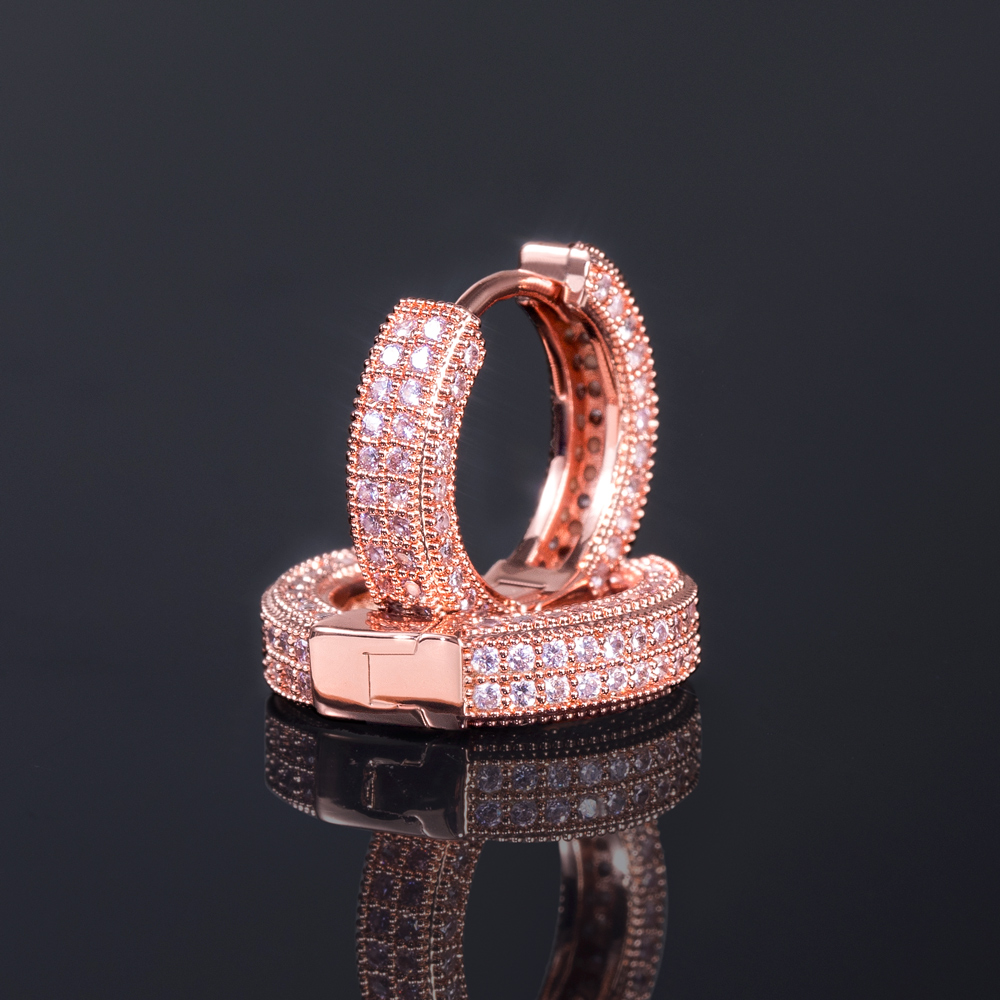 Iced Out Hoop Earring In Rose Gold Moissanite With Street Luxury Shine