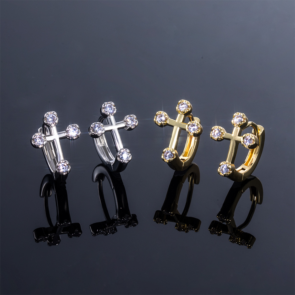 Diamonds Cross Hoop Earring Gold With Street Luxury Shine - Image 4