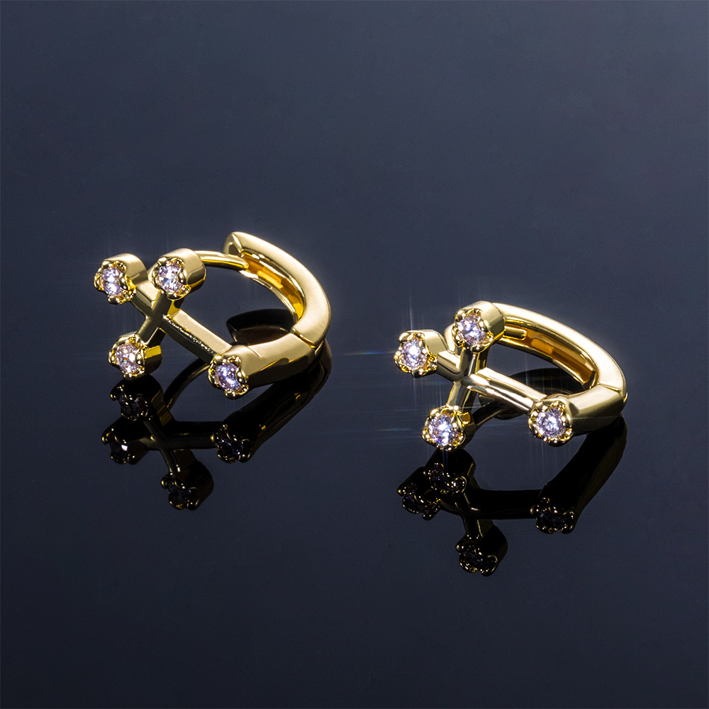 Diamonds Cross Hoop Earring Gold With Street Luxury Shine - Image 5