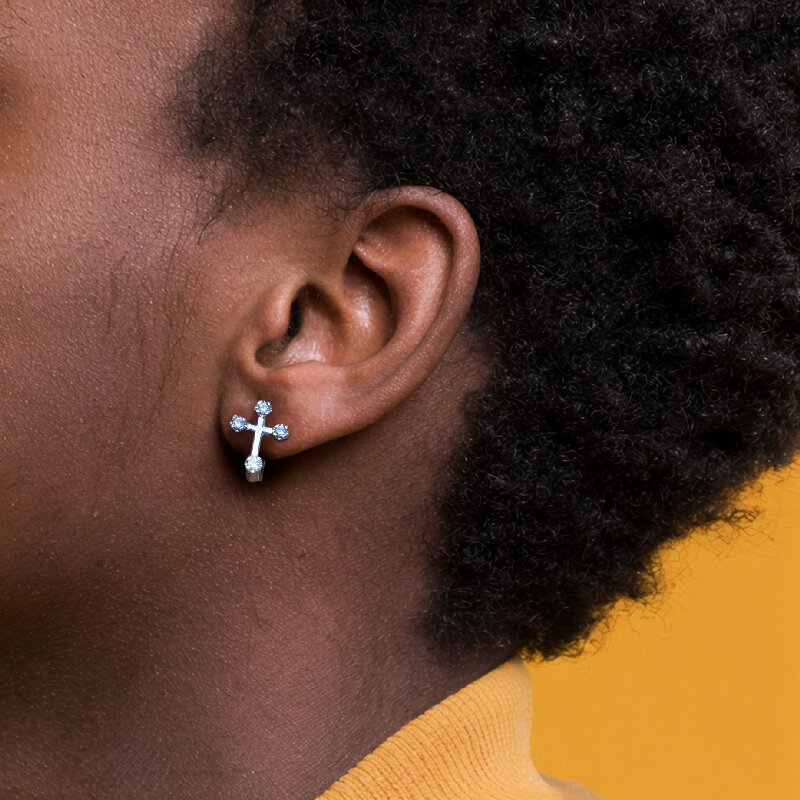 Diamonds Cross Hoop Earring Gold With Street Luxury Shine