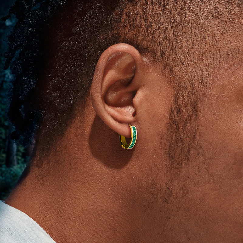 Multicolor Baguette Cut Hoop Earring Gold With Street Luxury Shine - Image 7
