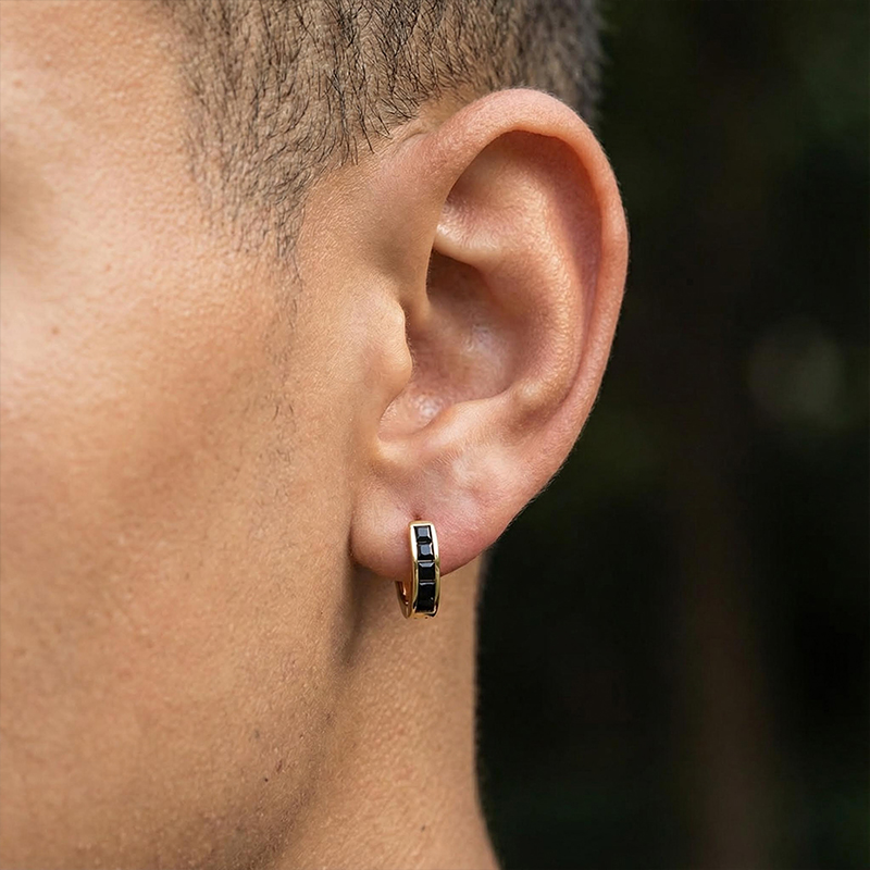 Multicolor Baguette Cut Hoop Earring Gold With Street Luxury Shine - Image 9