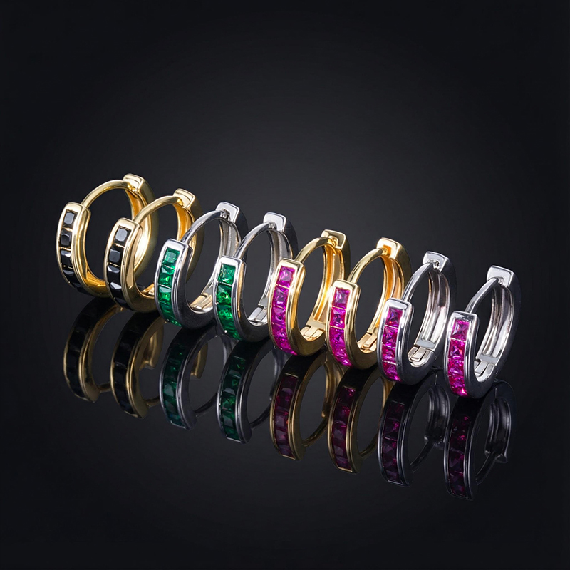 Multicolor Baguette Cut Hoop Earring Gold With Street Luxury Shine
