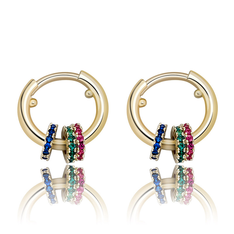 Colorful Iced Out Circle Hoop Hanging Earrings With Street Luxury Shine - Image 3