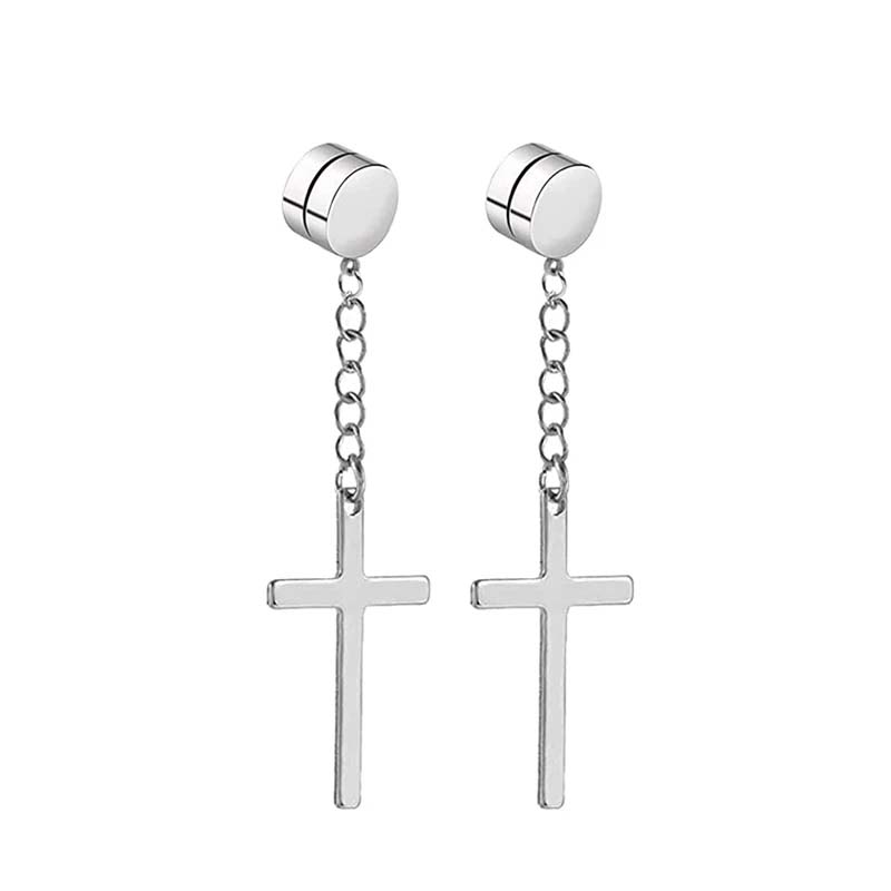 Dangle Chain Cross Magnetic Earrings Gold With Street Luxury Shine - Image 3