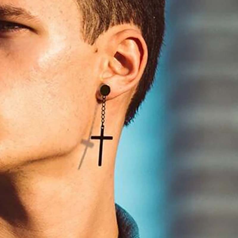 Dangle Chain Cross Magnetic Earrings Gold With Street Luxury Shine - Image 6