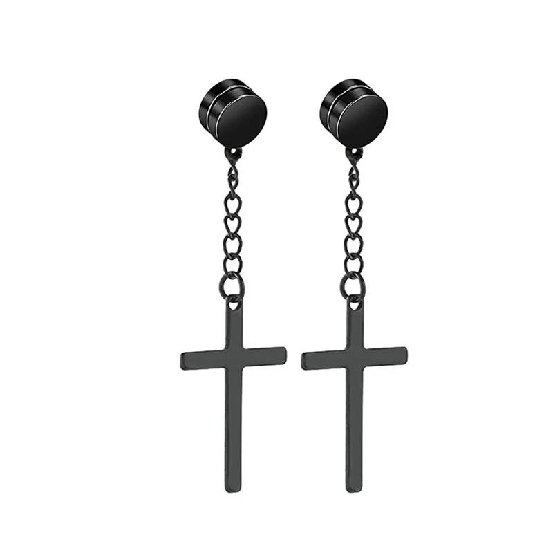 Dangle Chain Cross Magnetic Earrings Gold With Street Luxury Shine - Image 7