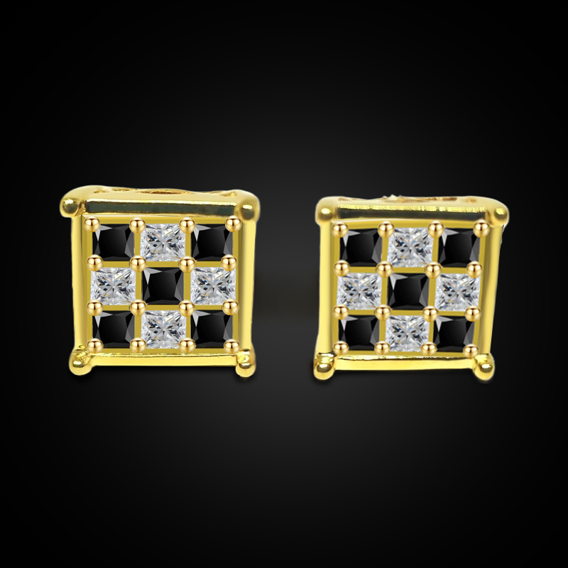 Iced Out Out Checkerboard Earrings For Men Gold With Street Luxury Shine - Image 3