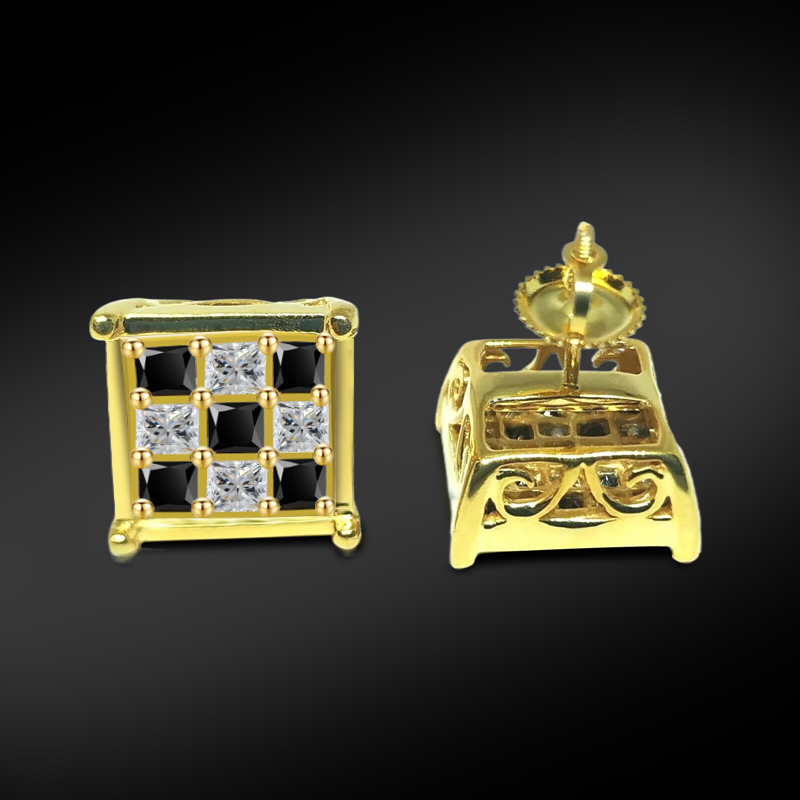 Iced Out Out Checkerboard Earrings For Men Gold With Street Luxury Shine - Image 4