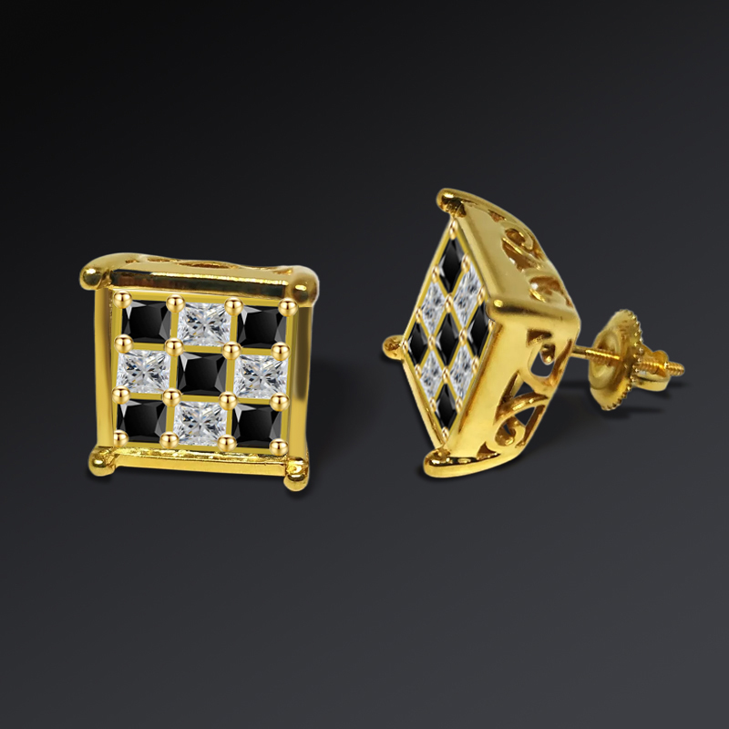 Iced Out Out Checkerboard Earrings For Men Gold With Street Luxury Shine