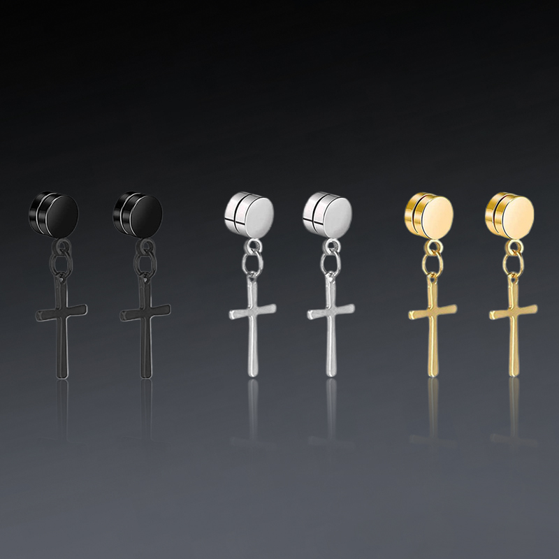Cross Dangle Magnetic Earrings Bold Statement Style With Street Luxury - Image 4