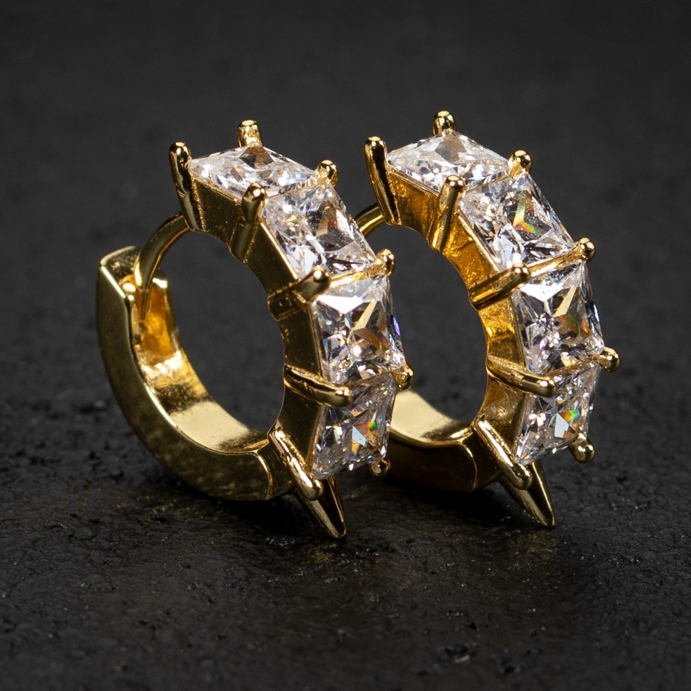 Iced Out Princess Cut Spiked Hoop Earrings Gold With Street Luxury Shine - Image 3