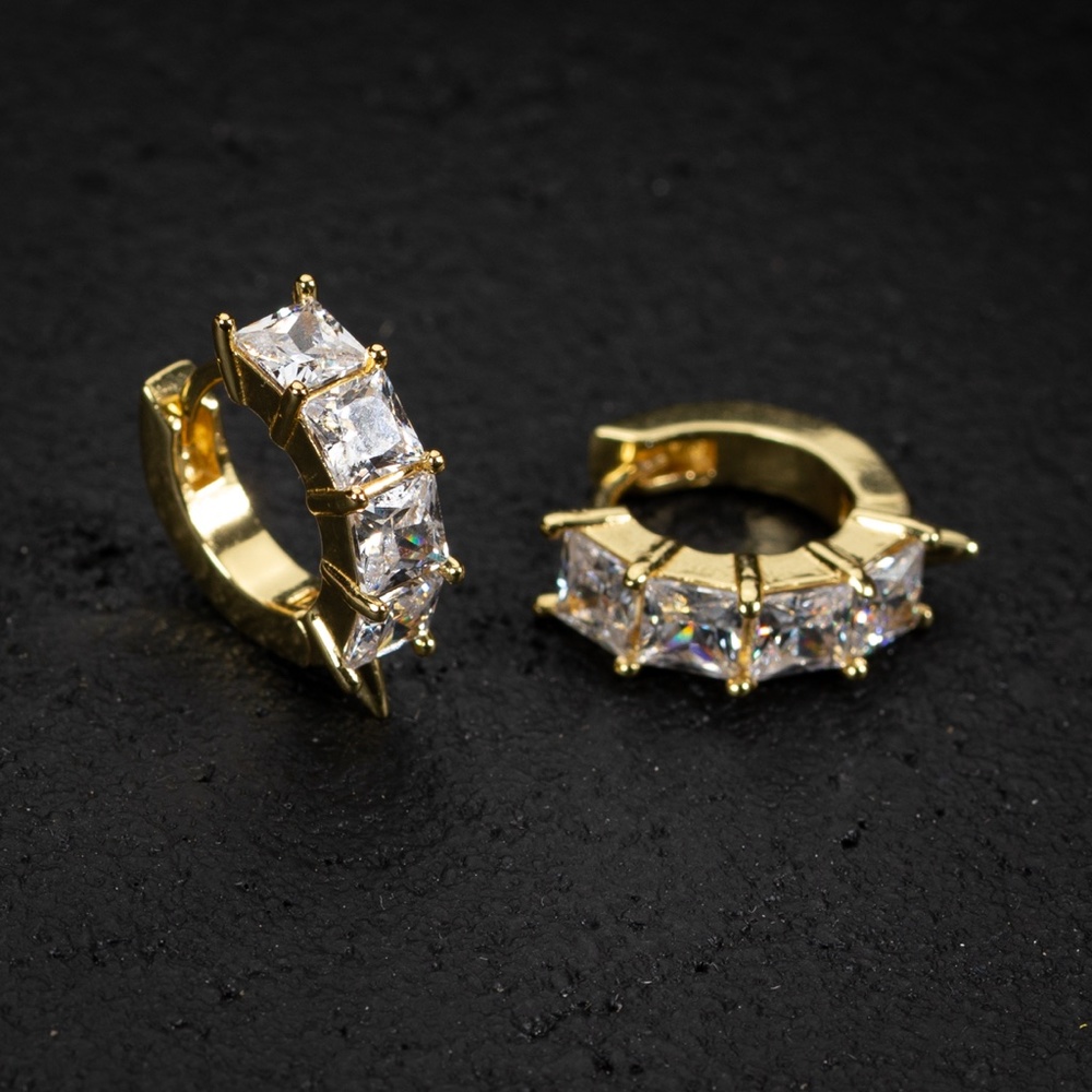 Iced Out Princess Cut Spiked Hoop Earrings Gold With Street Luxury Shine - Image 4