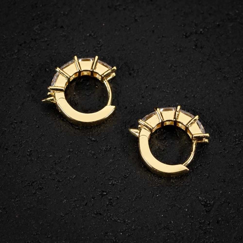 Iced Out Princess Cut Spiked Hoop Earrings Gold With Street Luxury Shine - Image 5