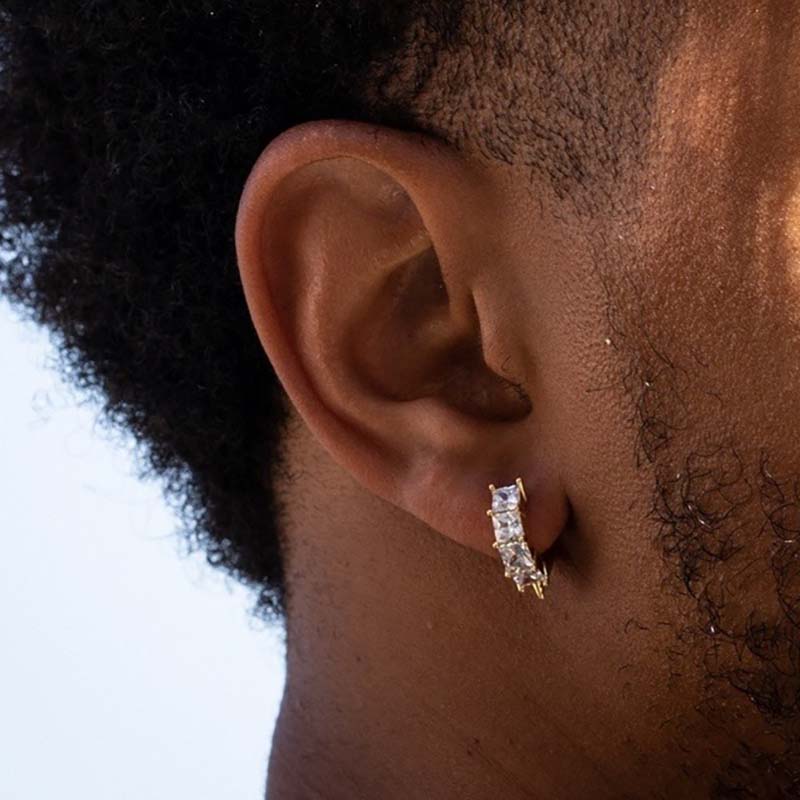 Iced Out Princess Cut Spiked Hoop Earrings Gold With Street Luxury Shine