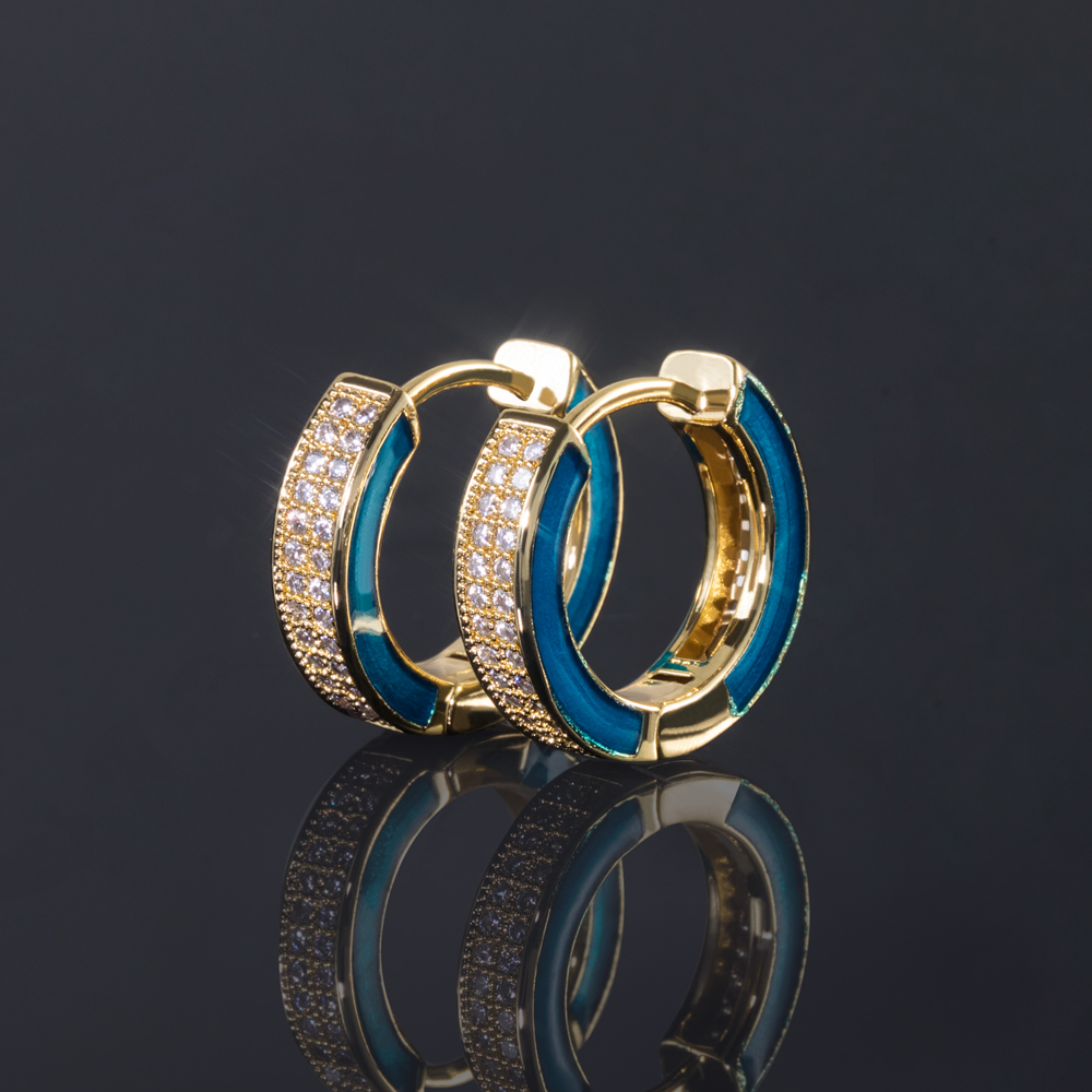 Aquamarine Enamel Glowing Hoop Earrings Moissanite With Street Luxury Shine - Image 3
