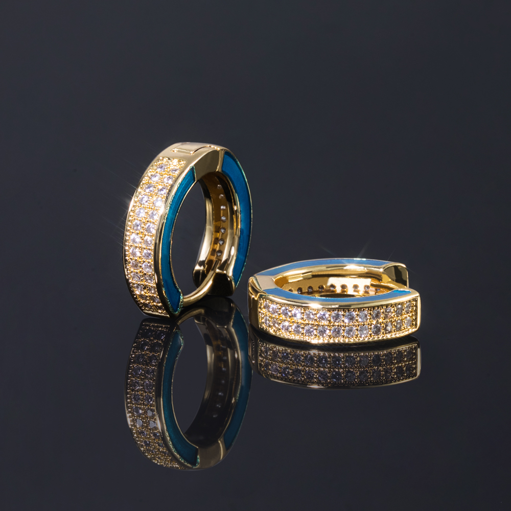 Aquamarine Enamel Glowing Hoop Earrings Moissanite With Street Luxury Shine - Image 4