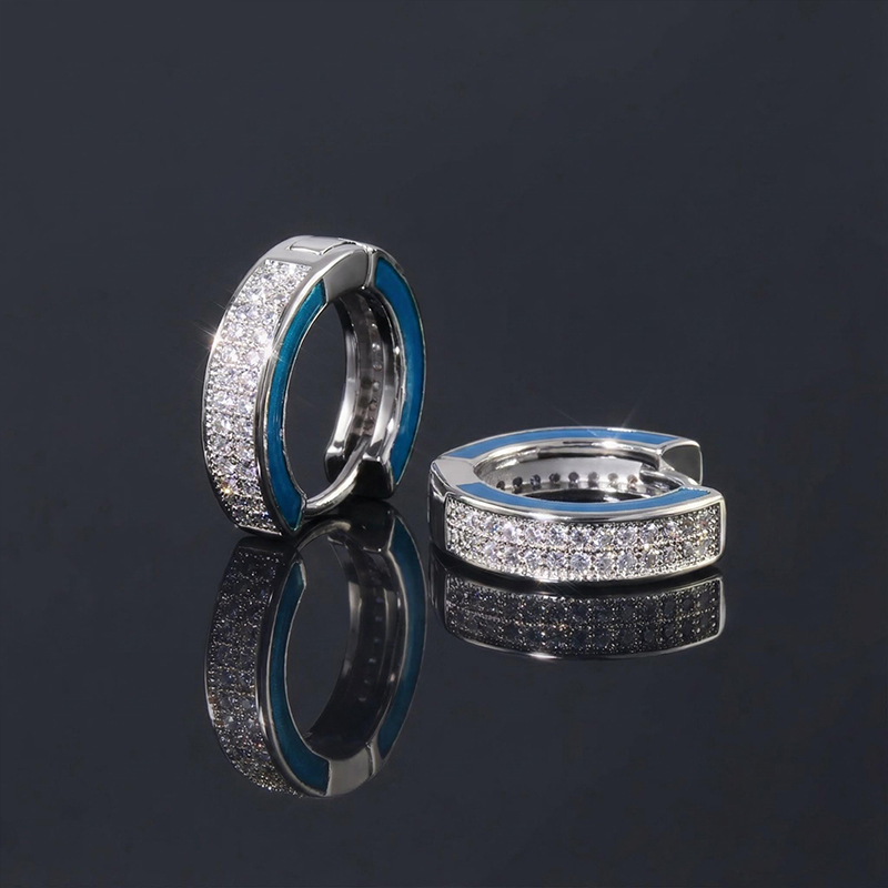 Aquamarine Enamel Glowing Hoop Earrings Moissanite With Street Luxury Shine - Image 8