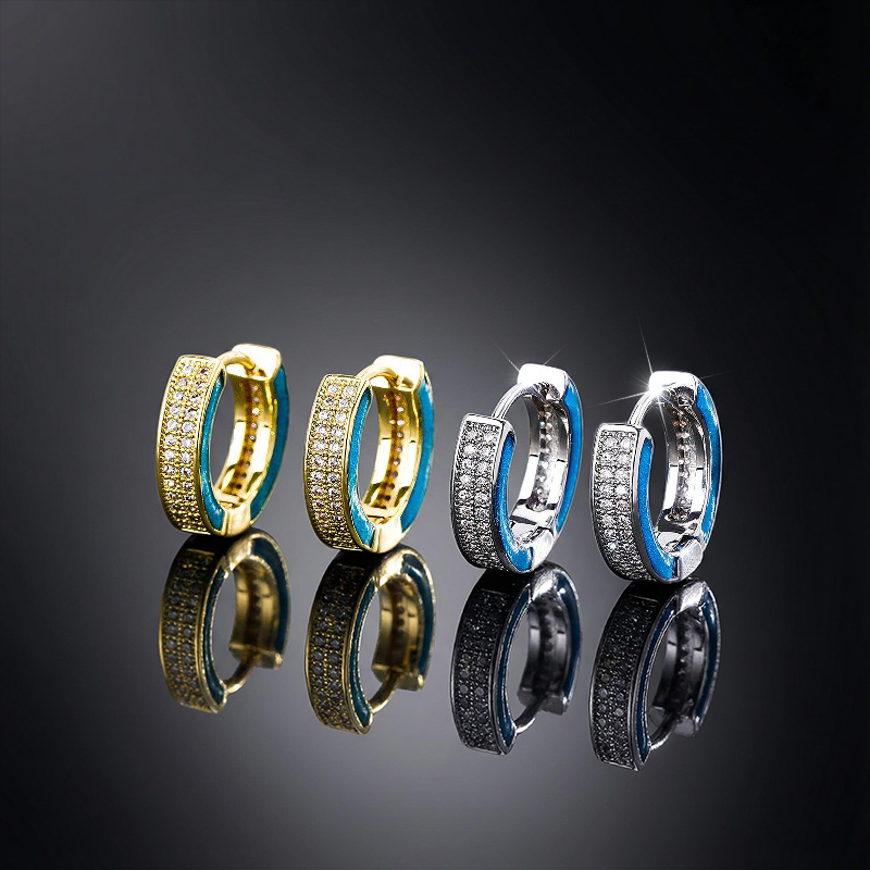 Aquamarine Enamel Glowing Hoop Earrings Moissanite With Street Luxury Shine - Image 9