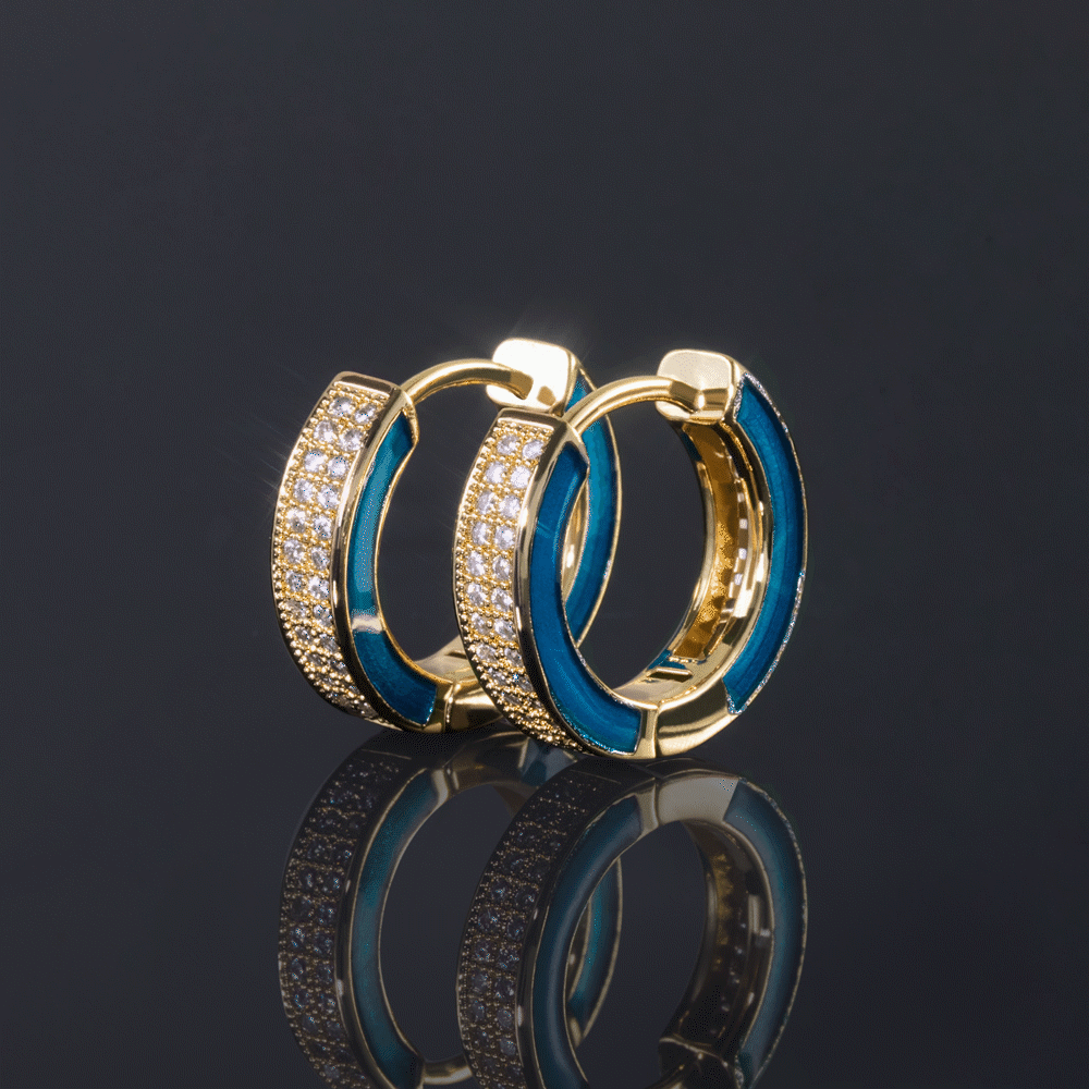 Aquamarine Enamel Glowing Hoop Earrings Moissanite With Street Luxury Shine