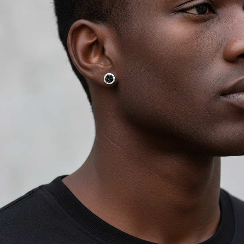 Multicolor Crushed Diamond Round Magnetic Earrings With Iced Out Shine - Image 3