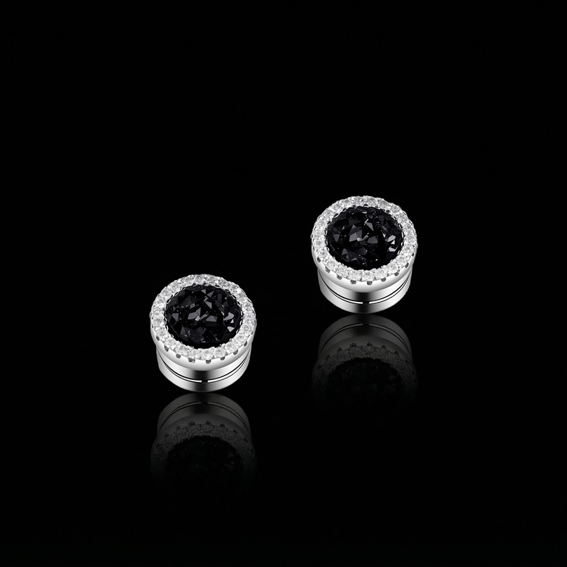 Multicolor Crushed Diamond Round Magnetic Earrings With Iced Out Shine - Image 5