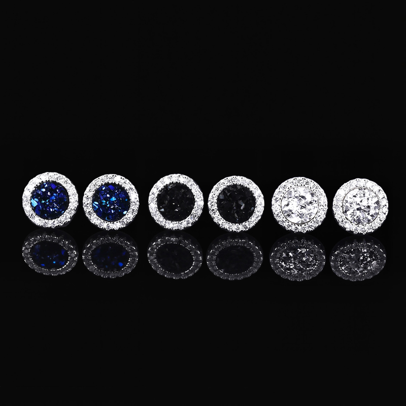 Multicolor Crushed Diamond Round Magnetic Earrings With Iced Out Shine - Image 6