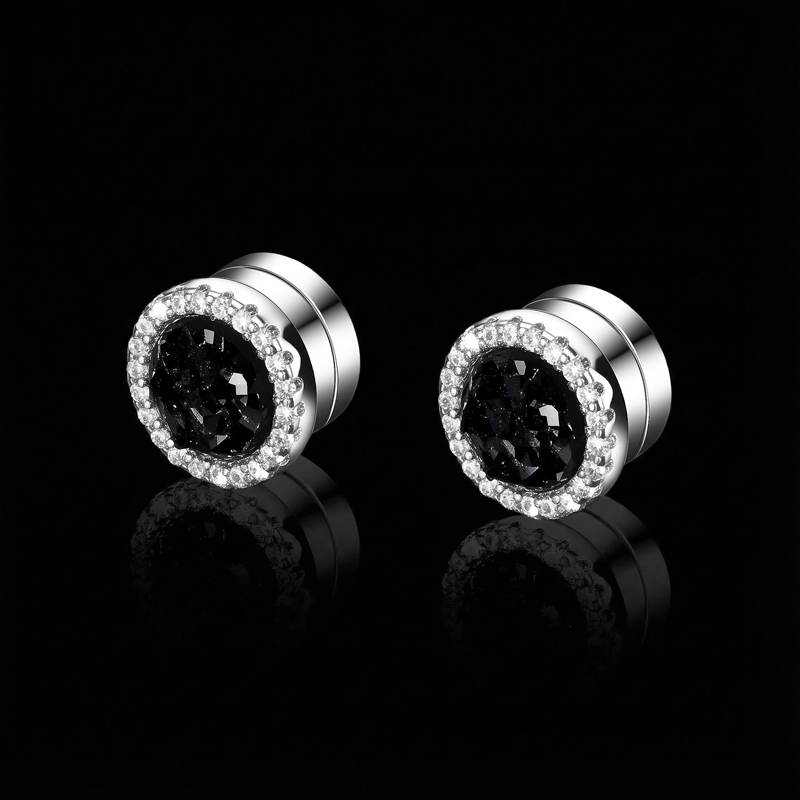 Multicolor Crushed Diamond Round Magnetic Earrings With Iced Out Shine