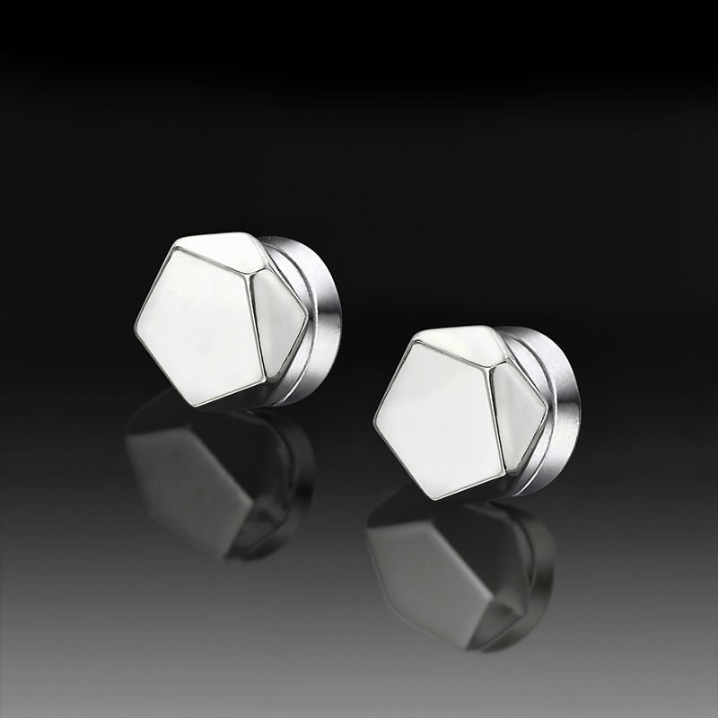 Irregular Pentagonal Magnetic Earrings Silver With Street Luxury Shine