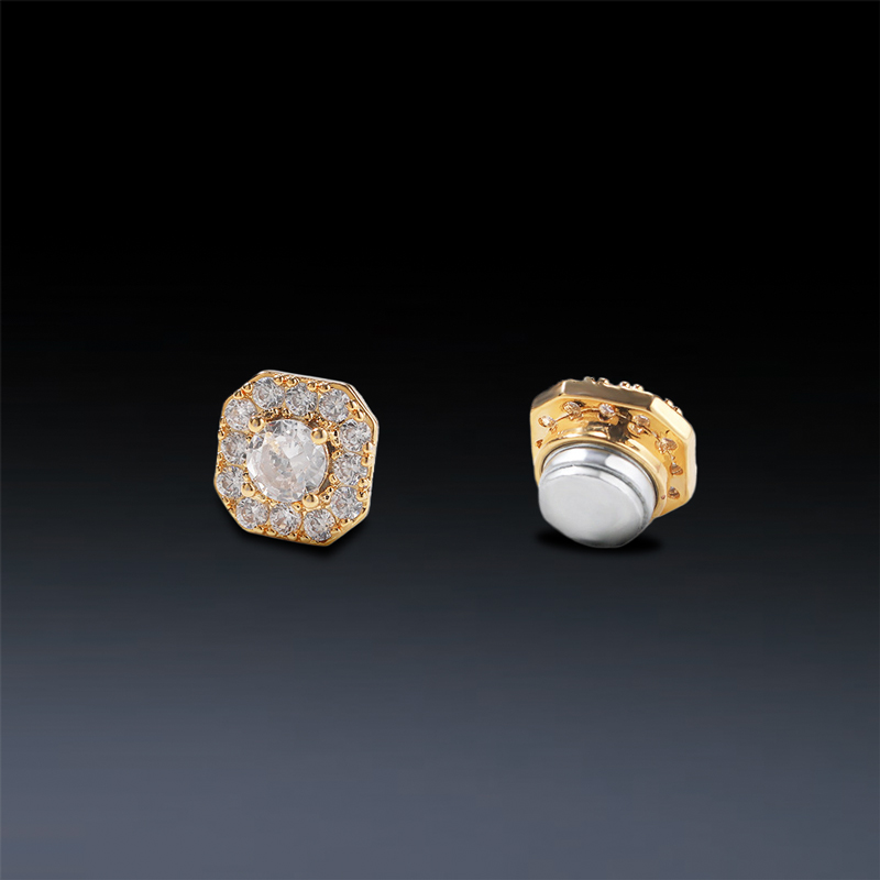 Iced Out Out Round Stones Magnetic Earrings Silver With Street Luxury Shine - Image 3