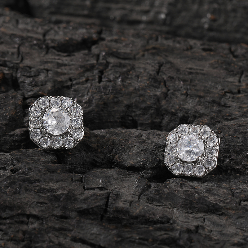 Iced Out Out Round Stones Magnetic Earrings Silver With Street Luxury Shine - Image 4