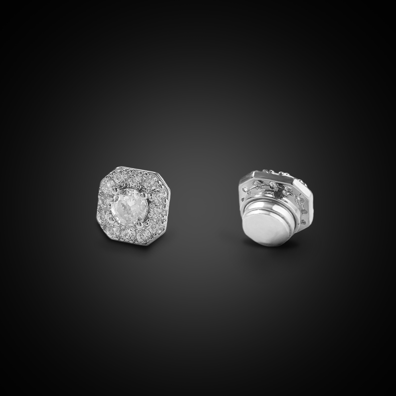 Iced Out Out Round Stones Magnetic Earrings Silver With Street Luxury Shine - Image 5