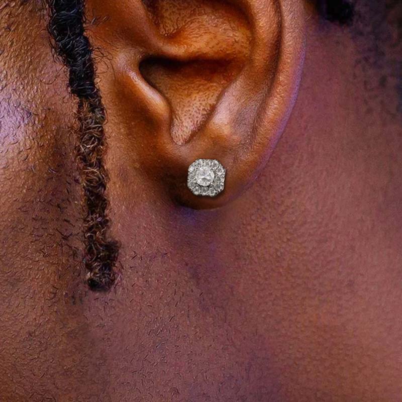 Iced Out Out Round Stones Magnetic Earrings Silver With Street Luxury Shine