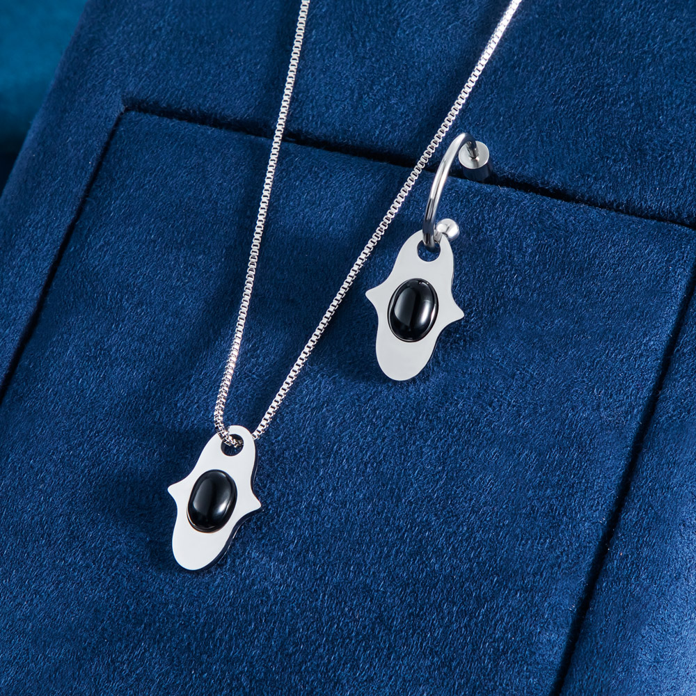 Hands Of Fatima Black Stone Two-way Dangle Earrings With Bold Premium Edge - Image 6