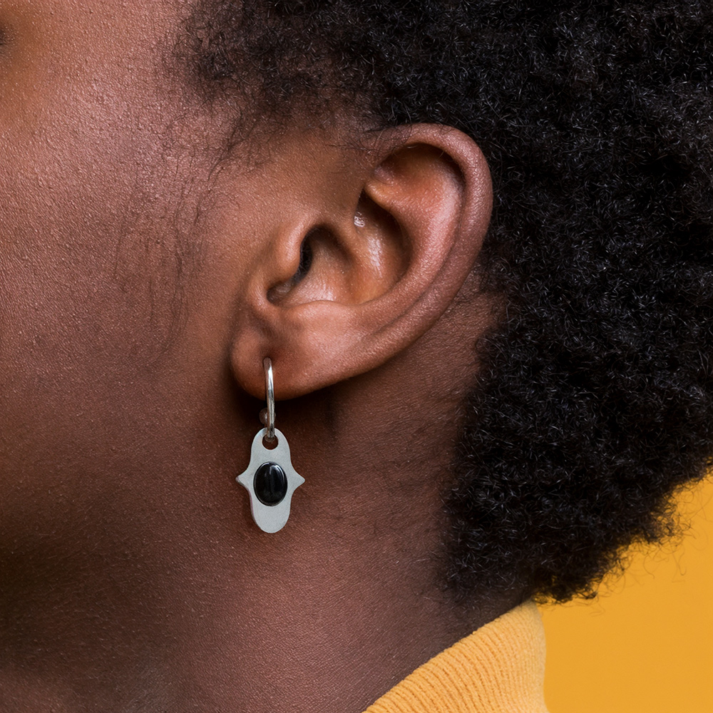 Hands Of Fatima Black Stone Two-way Dangle Earrings With Bold Premium Edge