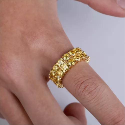 Iced Out 2-row Eternity Yellow Stone Band Ring With Street Luxury Shine - Image 3