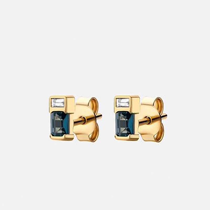 1.06 Ctw Baguette Cut Sapphire Diamonds Stud Earrings Gold
