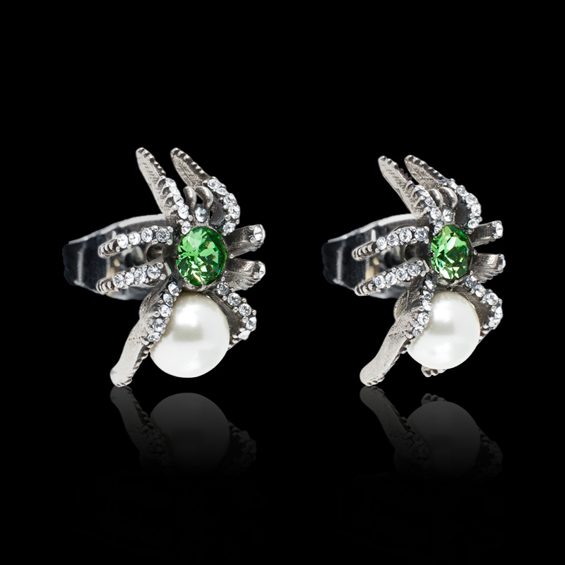 Spider Pearl & Emerald Green Diamond Stud Earrings With Iced Out Shine - Image 4