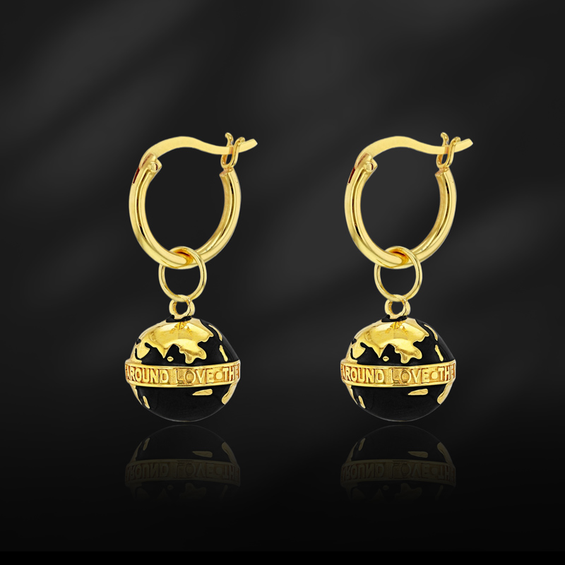 Multi-color Enamel Earth Dangle Earrings In Gold With Street Luxury Shine - Image 3
